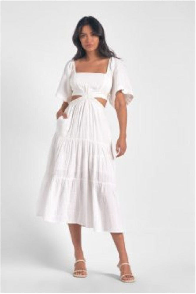 Elan Dress Elan Short Sleeve Cutout Gauze Midi Dress - WHITE
