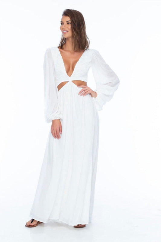 Indah Indah Julie Long Sleeve Maxi Dress - Ivory