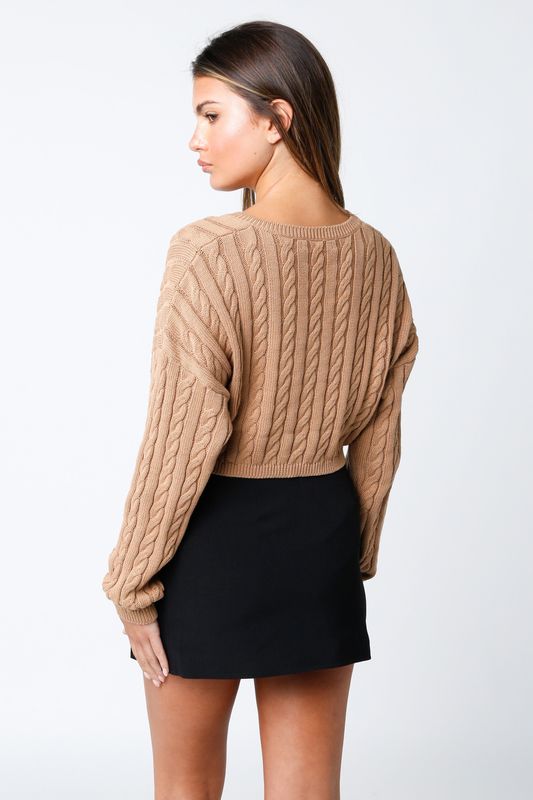 Olivaceous Olivaceous Cropped Cable Knit Swater