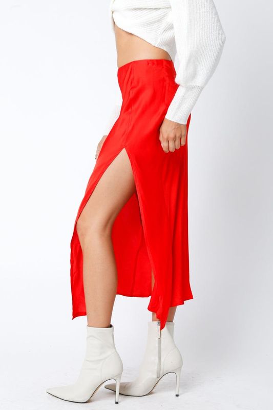 Olivaceous Olivaceous Danica Satin Midi Skirt - Red