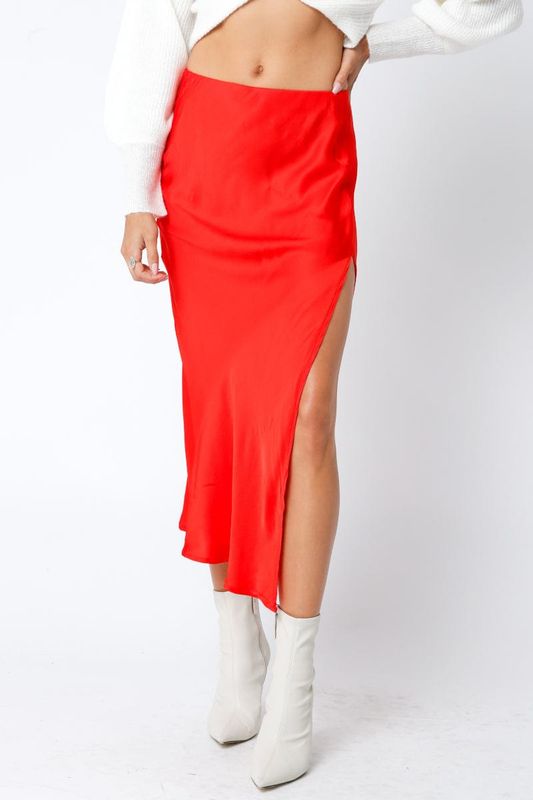 Olivaceous Olivaceous Danica Satin Midi Skirt - Red