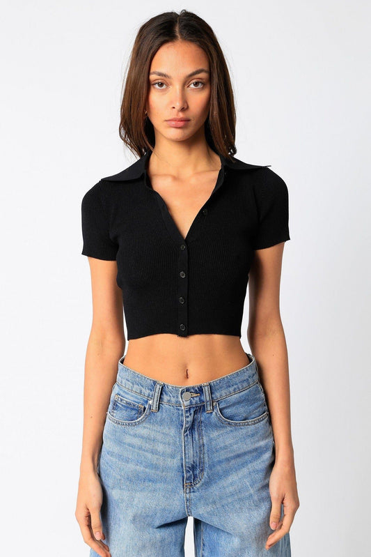 Olivaceous Olivaceous Cropped Polo Top - Black
