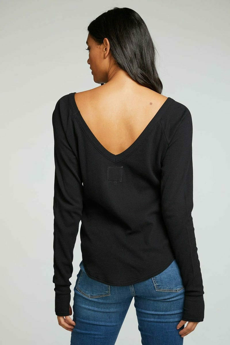 Chaser Heritage Waffle Long Sleeve Double V Neck Shirttail Tee with Thumbholes - Top - Chaser - Ten North