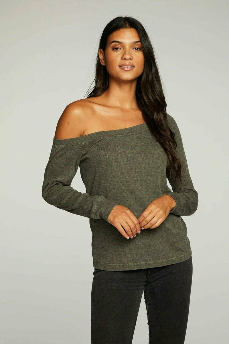 Chaser Top Chaser Off Shoulder Long Sleeve Rib Tee -  Final Sale