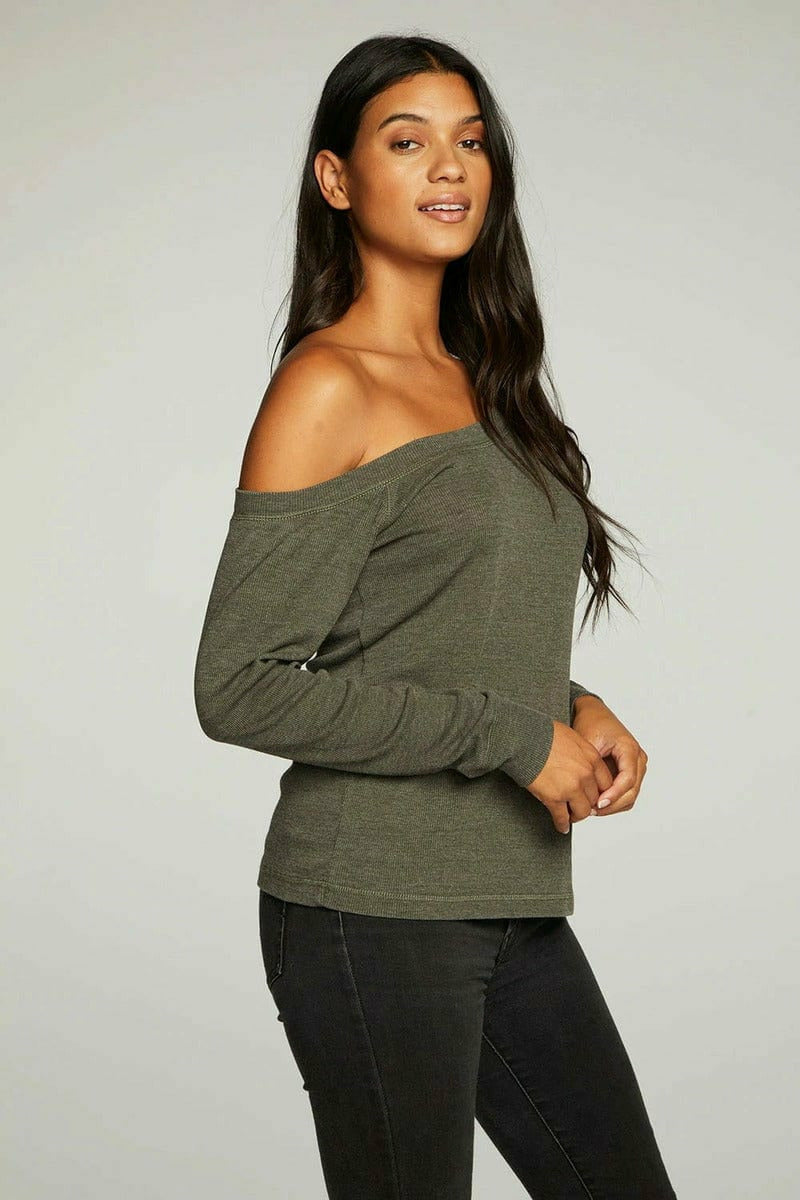 Chaser Top Chaser Off Shoulder Long Sleeve Rib Tee -  Final Sale