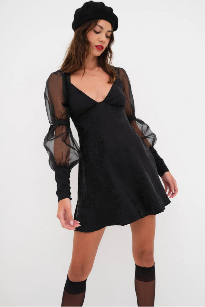 For Love and Lemons Gabrielle Puff Sleeve Mini Dress - Black
