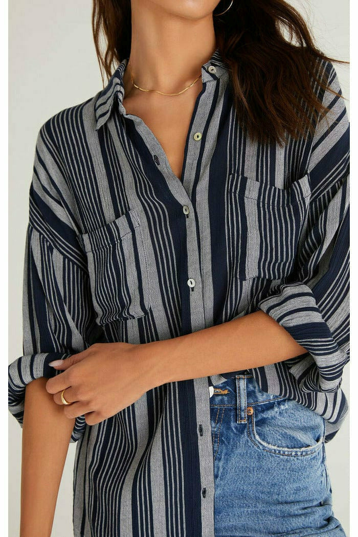Z Supply Lalo Gauze Button Up Top Midnight FINAL SALE Ten North